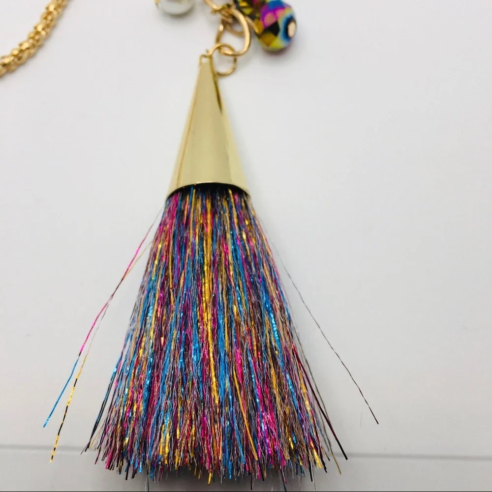 NECKLACE TASSEL & EARRINGS MULTI COLORED! Pierced!